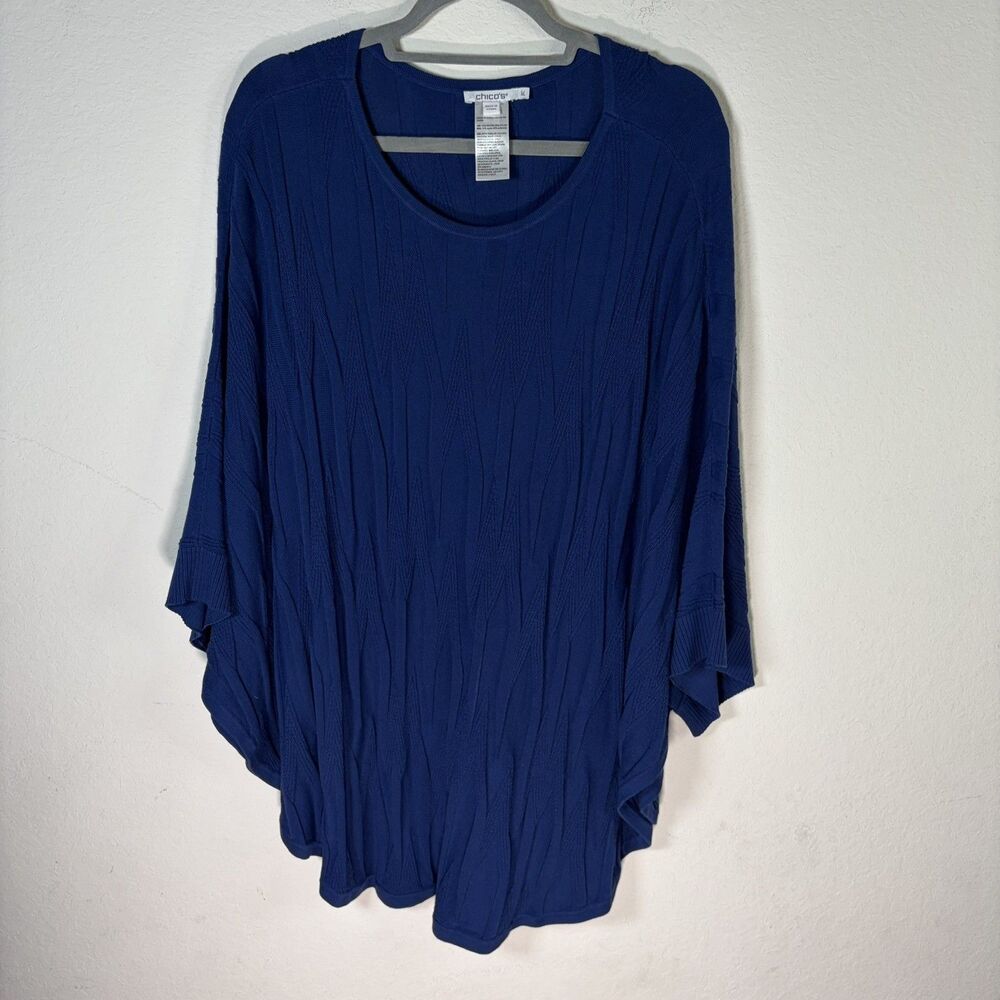 Chico's Women’s Royal Blue Boat Neck Textured Ribbed Layering Poncho Size L/XL